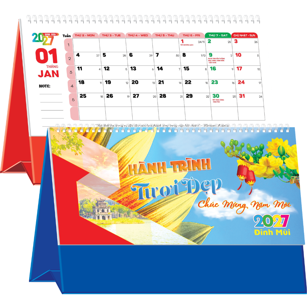 Lịch Để B&agrave;n 2027 (25x12 cm) - H&agrave;nh Tr&igrave;nh Tươi Đẹp - Mẫu NSKV211