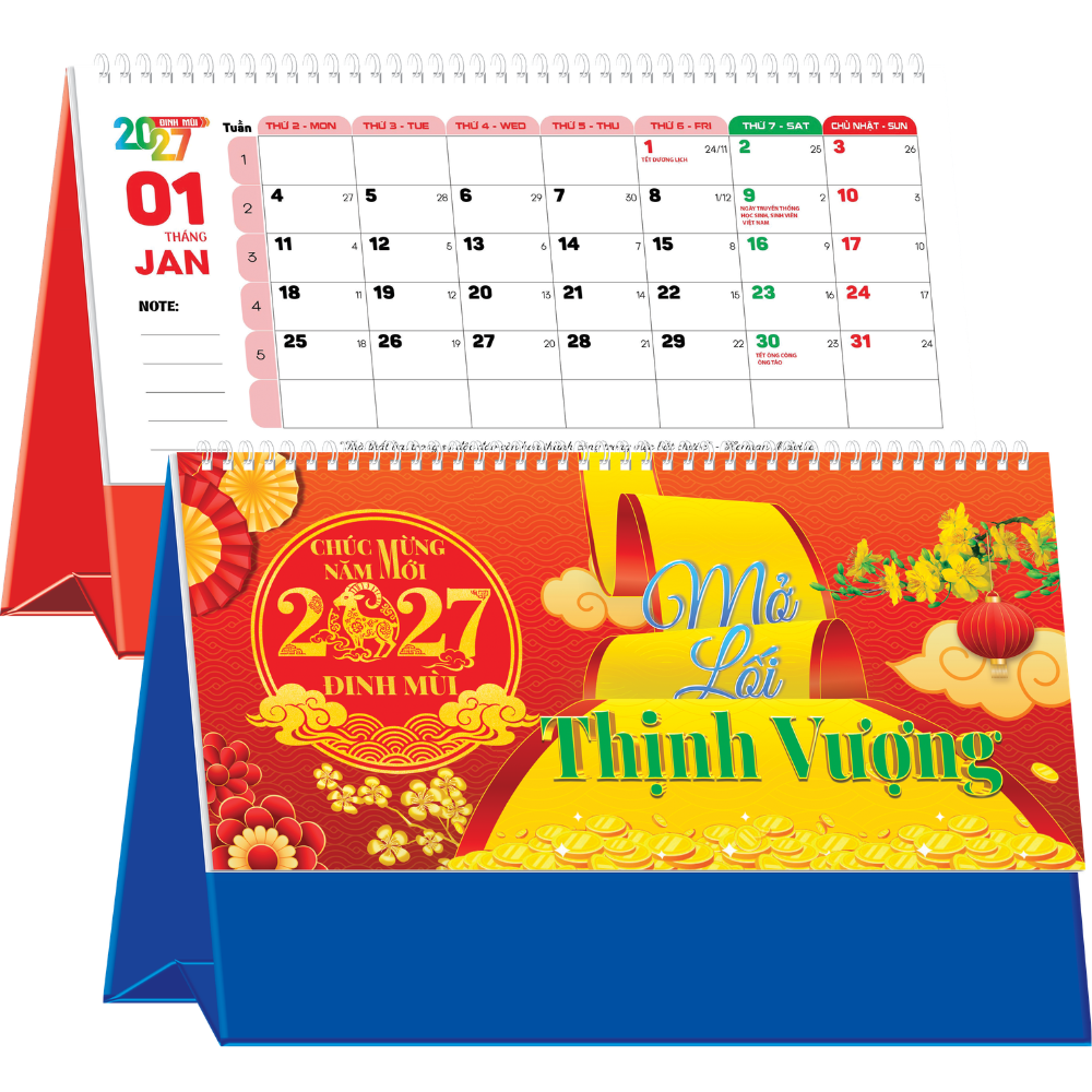 Lịch Để B&agrave;n 2027 (25x12 cm) - Mở Lối Thịnh Vượng - Mẫu NSKV212