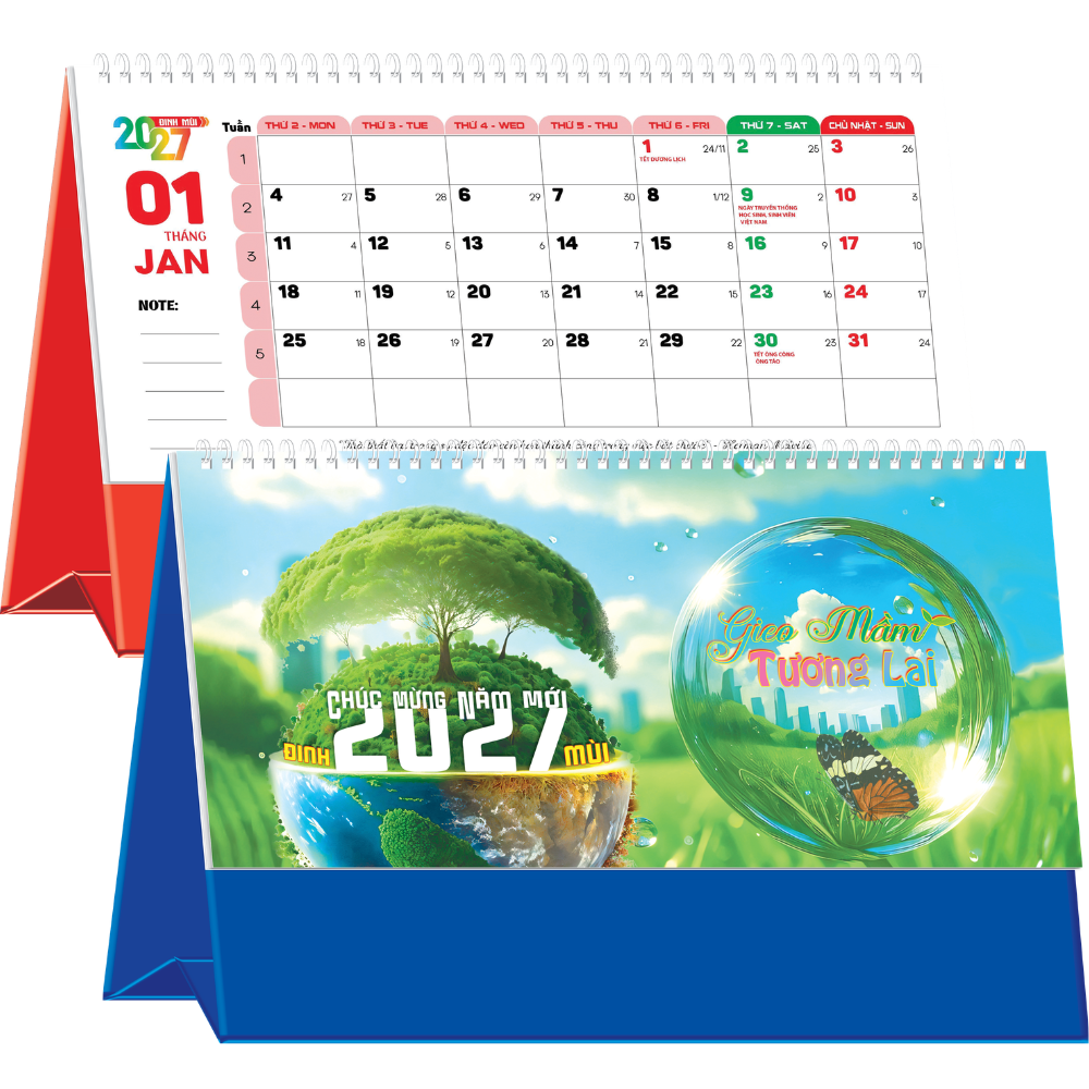 Lịch Để B&agrave;n 2027 (25x12 cm) - Gieo Mầm Tương Lai - Mẫu NSKV213