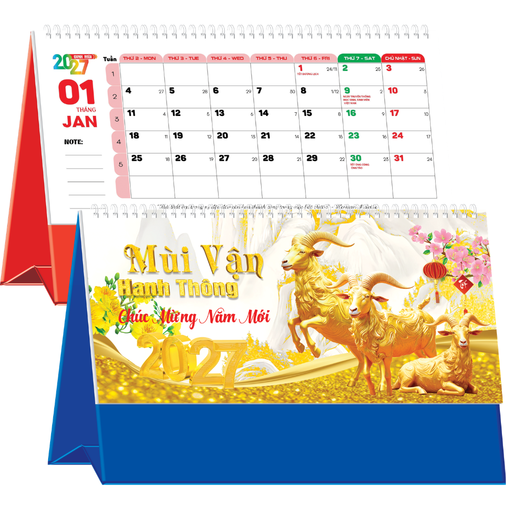 Lịch Để B&agrave;n 2027 (25x12 cm) - Mũi Vận Hanh Th&ocirc;ng - Mẫu NSKV214