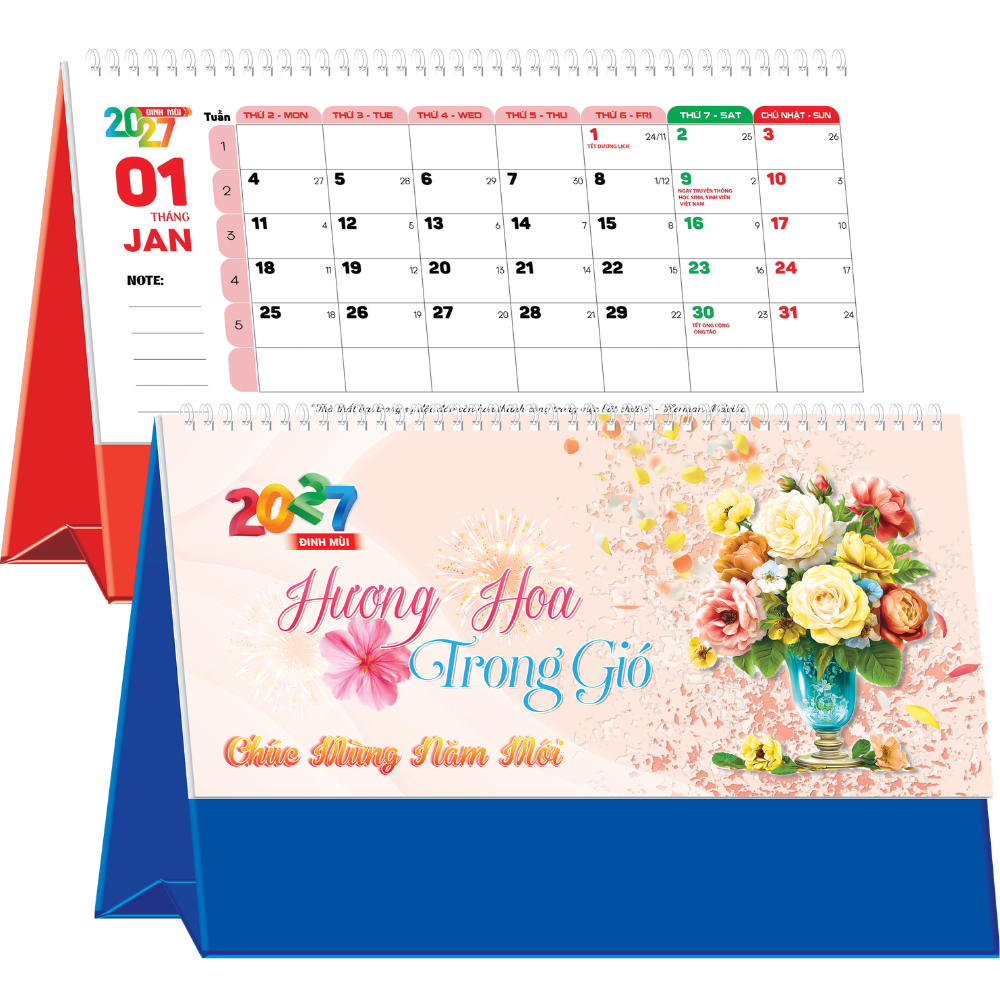Lịch Để B&agrave;n 2027 (25x12 cm) - Hương Hoa Trong Gi&oacute; - Mẫu NSKV215