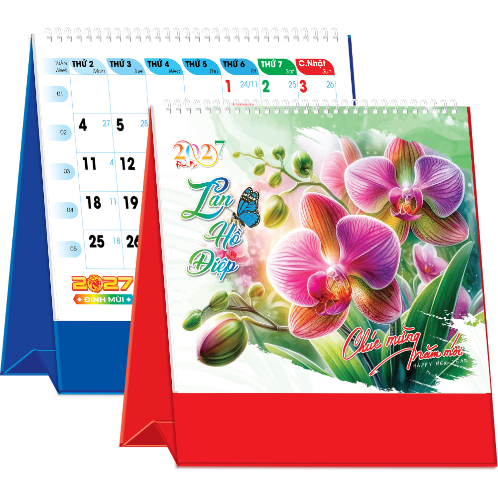 Lịch Để B&agrave;n 2027 (19x17 cm) - Lan Hồ Điệp - Mẫu NSKV218