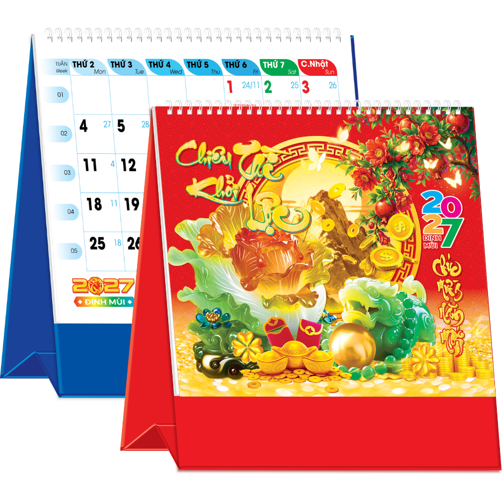 Lịch Để B&agrave;n 2027 (19x17 cm) - Chi&ecirc;u T&agrave;i Khởi Lộc - Mẫu NSKV221