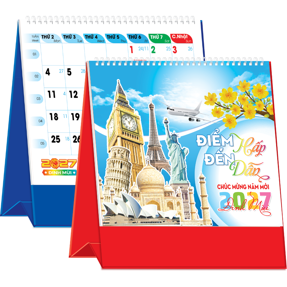 Lịch Để B&agrave;n 2027 (19x17 cm) - Điểm Đến Hấp Dẫn - Mẫu NSKV222