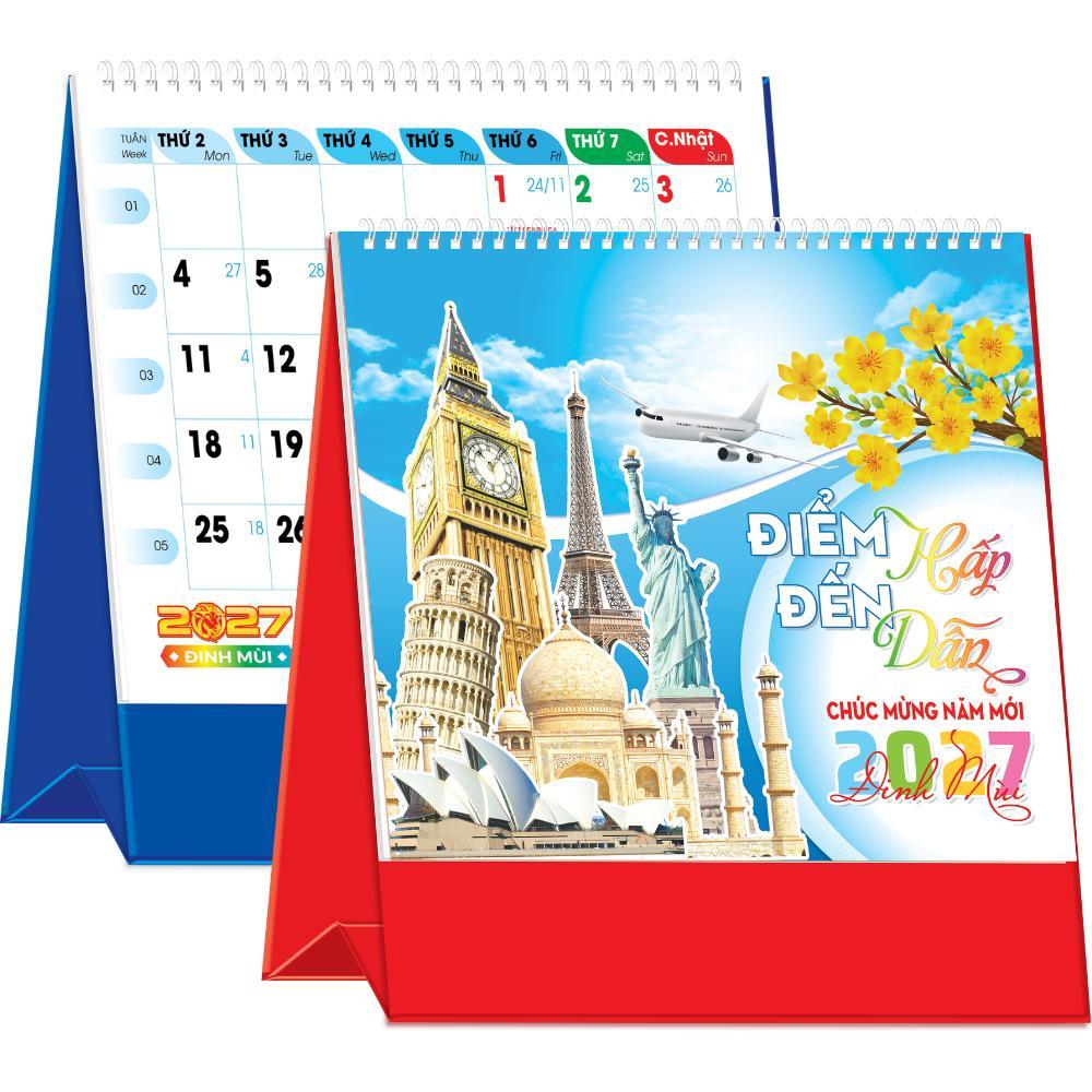 Lịch Để B&agrave;n 2027 (19x17 cm) - Điểm Đến Hấp Dẫn - Mẫu NSKV222