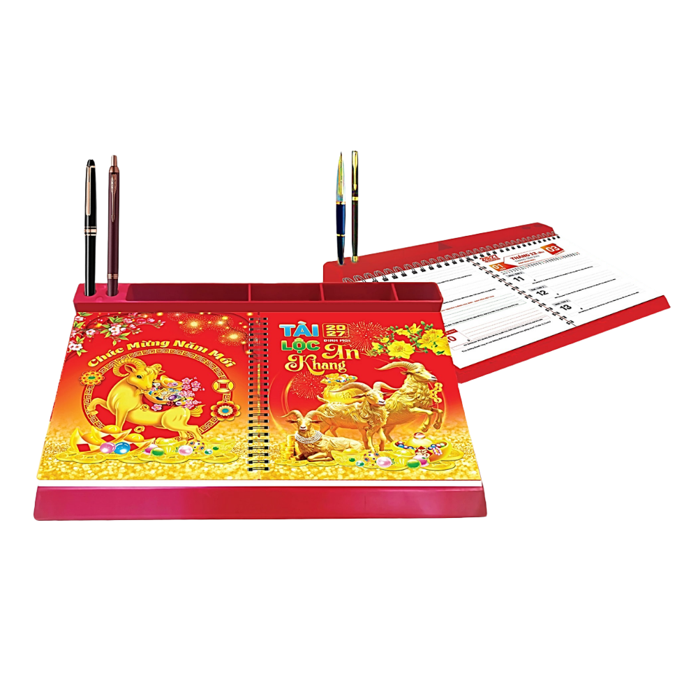 Lịch B&agrave;n 53 Tuần 2027 Đế Nhựa L&ograve; Xo Giữa (28x17 cm) - T&agrave;i Lộc An Khang - Mẫu NSKV223