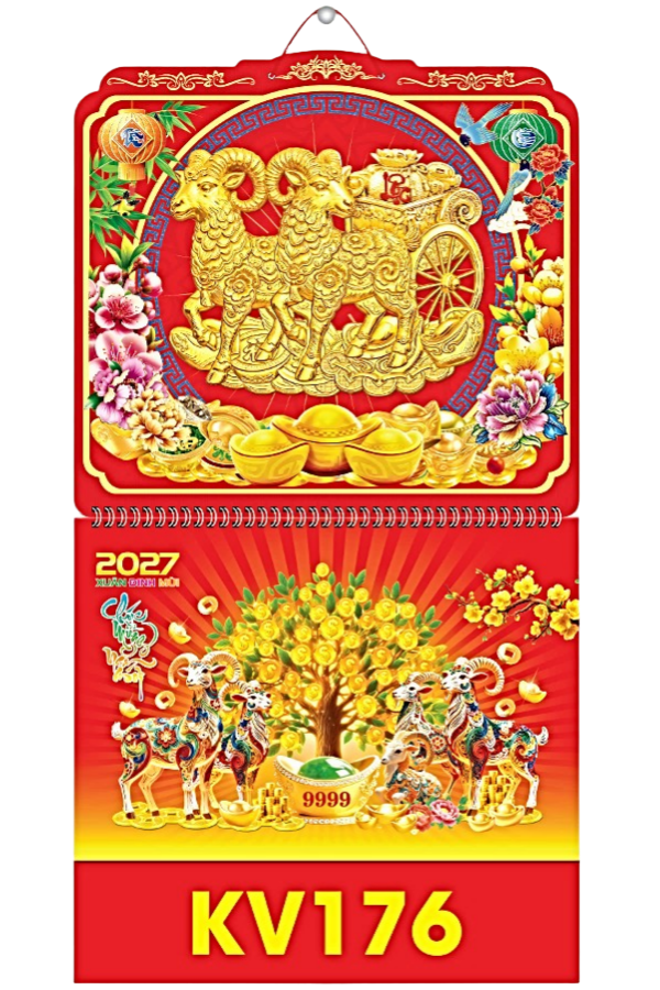 B&igrave;a Lịch L&ograve; Xo Giữa 2027 - Bộ Số D&aacute;n Nổi 37x70cm (Gắn Bloc) - Mẫu NSKV176-179