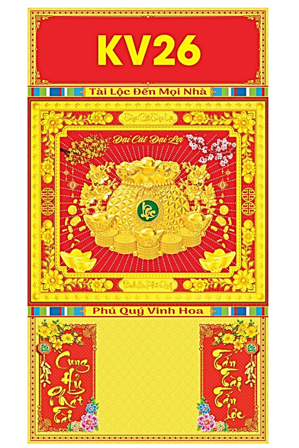 B&igrave;a Gấp 40x73cm Khung V&agrave;ng D&aacute;n Chữ Nổi 3D 2027 (Gắn Bloc) - Mẫu NSKV24-29