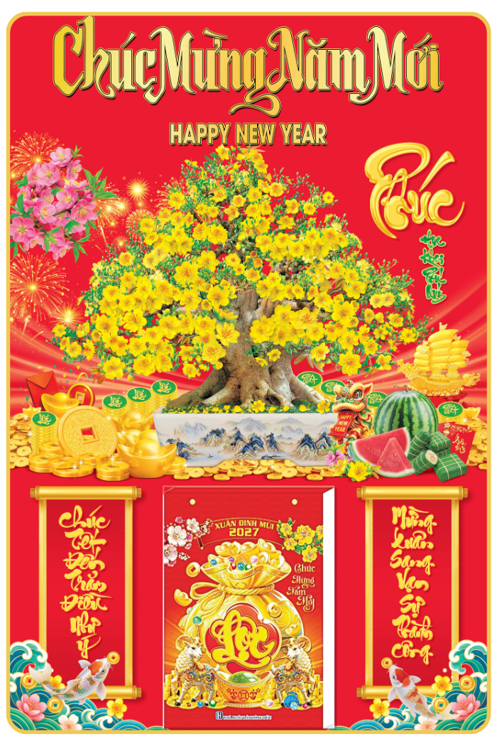 Mẫu Mai V&agrave;ng Ph&uacute; Qu&yacute; - Lịch Treo Tường Laminate Tr&aacute;ng Gương 2027 (40x60 cm)