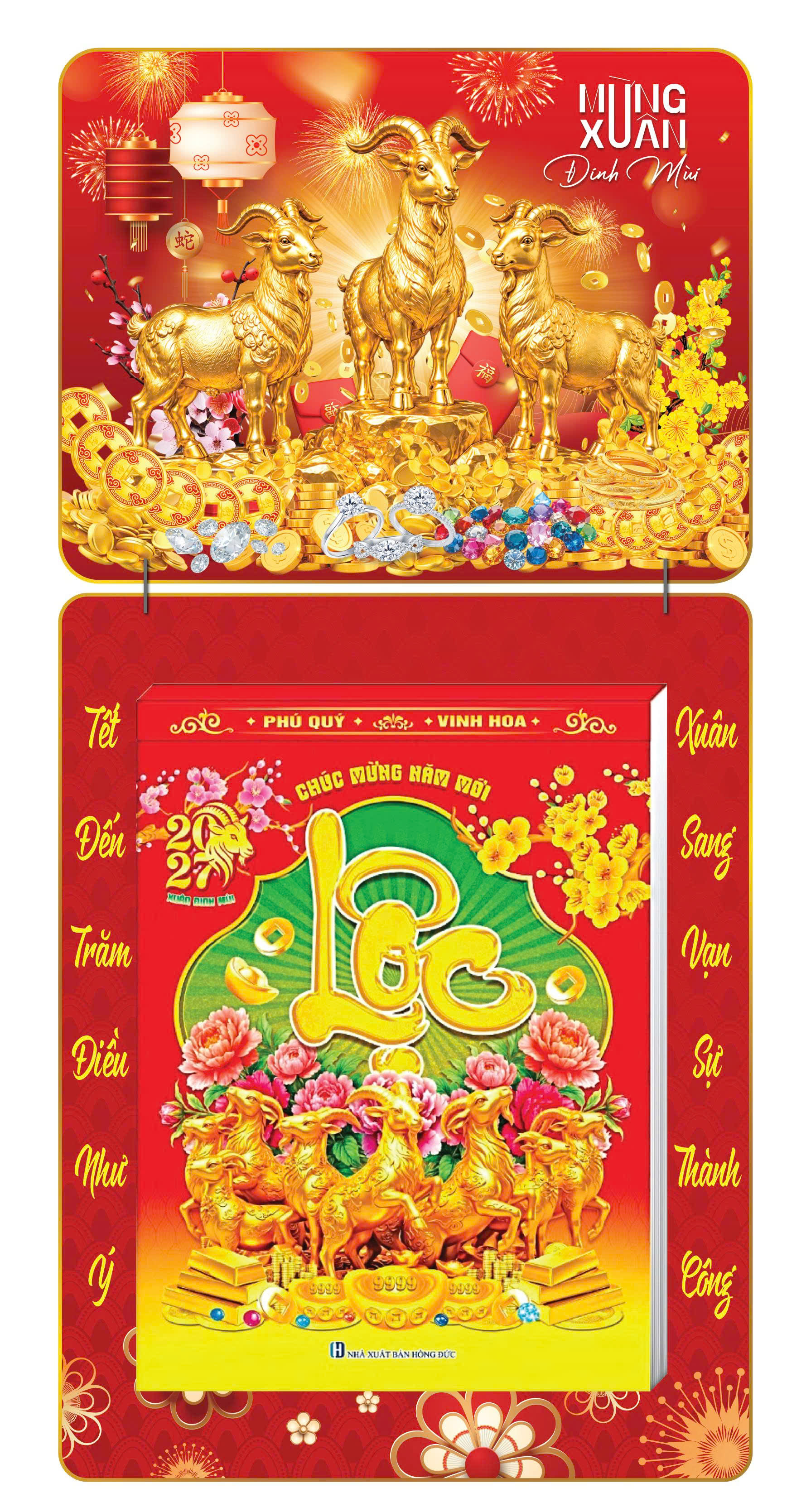 Lịch Bloc 2027 (30x40 cm) Tam Dương Nghinh Xu&acirc;n Trọn Bộ Đầu Treo Laminate